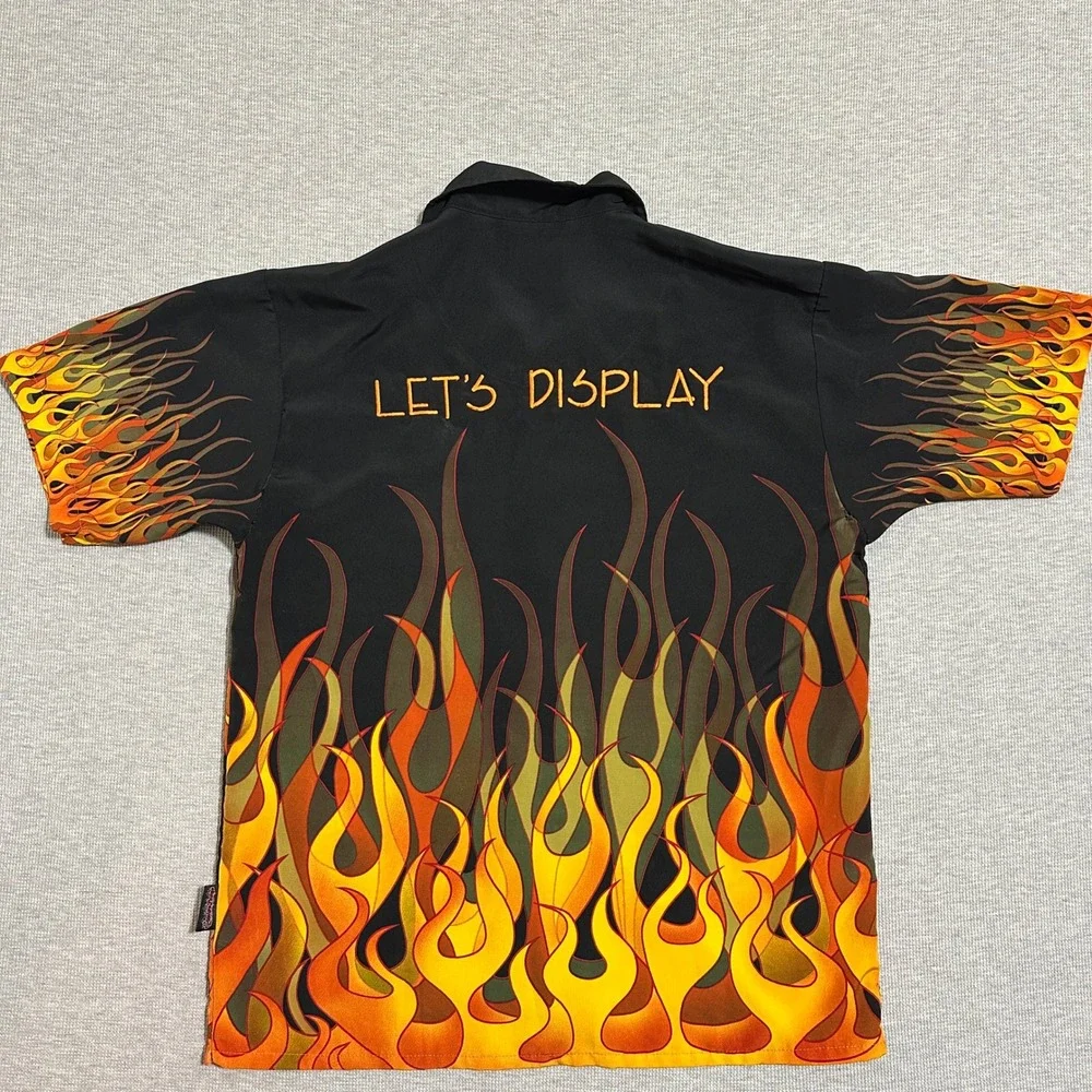 Sapphire Lounge Flame Print‎ Button Up Shirt Kyle Lets Display Black Mens Size M